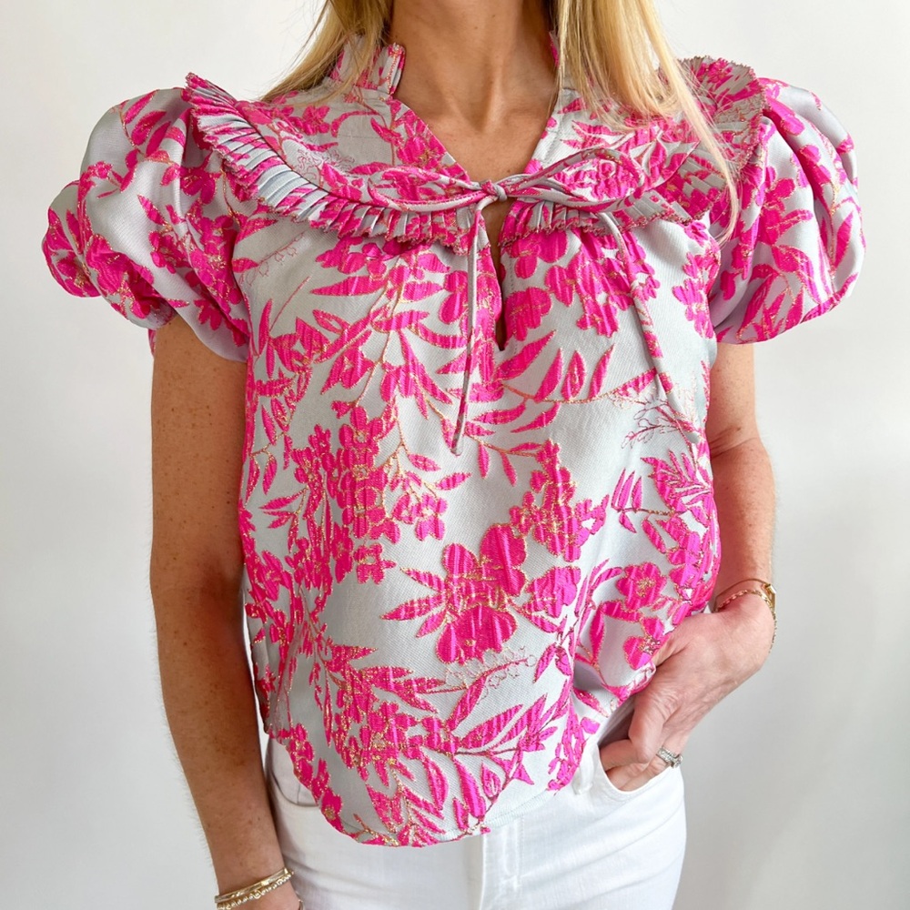 Buddy Love Pink, Grey and Gold Floral Blouse